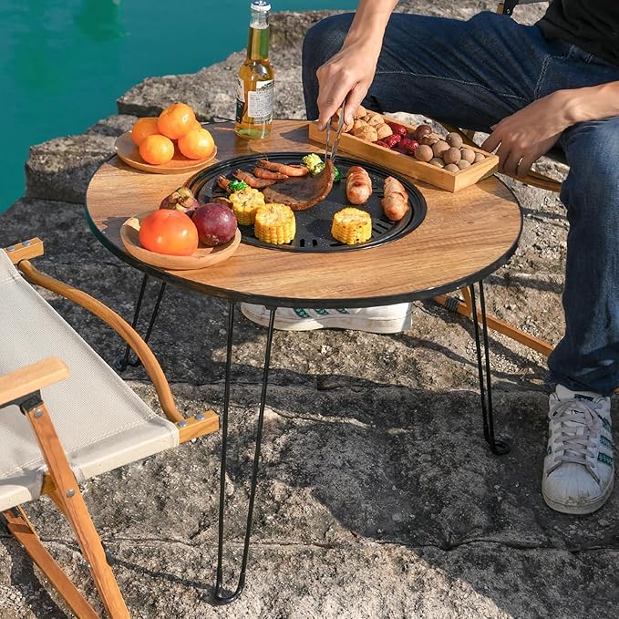 🍖 GrillTable™ – Mesa Redonda Plegable para Asados y Picnic